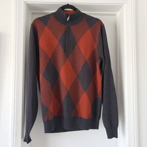 Carnoustie Grey And Orange Merino Wool Mens Sweater Size M